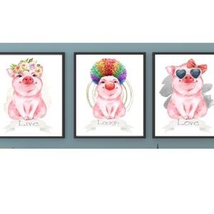 Set of 3 Cute Pigs LIVE LAUGH LOVE UNFRAMED Wall Art Prints Inspirational Piggie